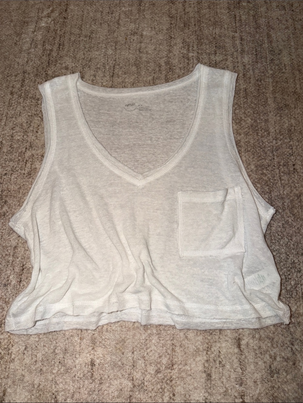 aerie White V-Neck Cropped Tank with Pocket